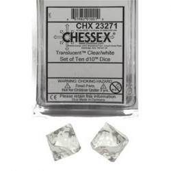 Translucent 10-Piece D10 Dice Set (Clear/White)