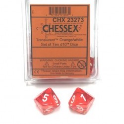 Translucent 10-Piece D10 Dice Set (Orange/White)