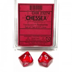 Translucent 10-Piece D10 Dice Set (Red/White)