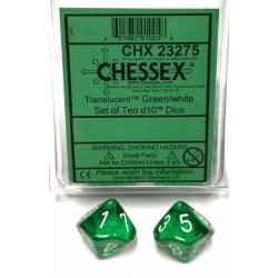Translucent 10-Piece D10 Dice Set (Green/White)