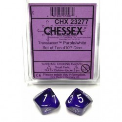 Translucent 10-Piece D10 Dice Set (Purple/White)