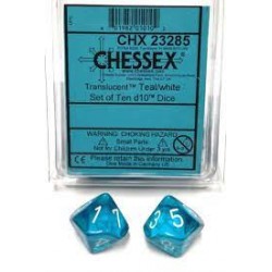 Translucent 10-Piece D10 Dice Set (Teal/White)
