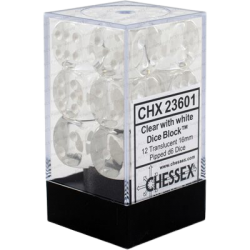 Translucent 12-Piece D6 Dice Set (Clear/White)