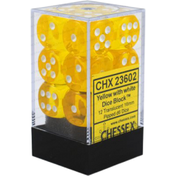 Translucent Set of 12 D6 Dice (Yellow/White)