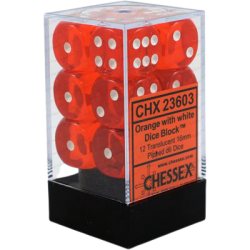 Translucent Set of 12 D6 Dice (Orange/White)