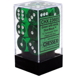 Translucent Set of 12 D6 Dice (Green/White)