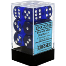 Translucent Set of 12 D6 Dice (Blue/White)