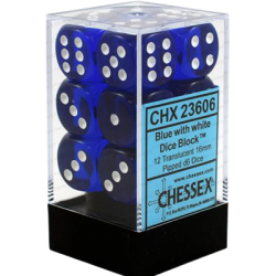 Translucent Set of 12 D6 Dice (Blue/White)