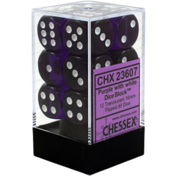 Translucent Set of 12 D6 Dice (Purple/White)