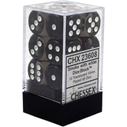 Translucent Set of 12 D6 Dice (Smoke/White)