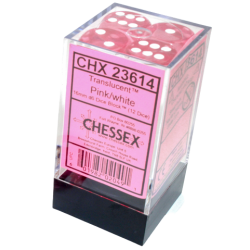 Translucent Set of 12 D6 Dice (Pink/White)
