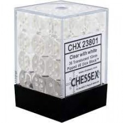 Translucent 36-Piece D6 Dice Set (Clear/White)