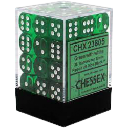 Translucent 36-Piece D6 Dice Set (Green/White)