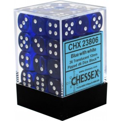 Translucent 36-Piece D6 Dice Set (Blue/White)
