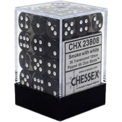 Translucent 36-Piece D6 Dice Set (Smoke/White)