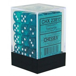 Translucent 36-Piece D6 Dice Set (Teal/White)