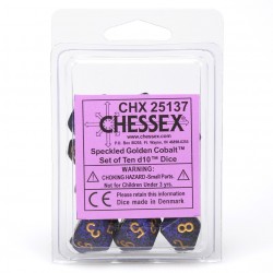Speckled Set of D10 Dice (Golden Cobalt)