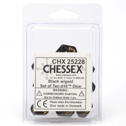 Opaque Set of D10 Dice (Black/Gold)