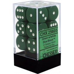 Opaque 12-Piece D6 Dice Set (Green/White)