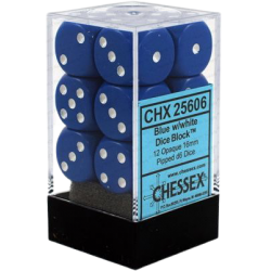Opaque 12-Piece D6 Dice Set (Blue/White)