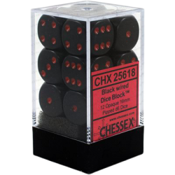 Opaque Set of 12 D6 Dice (Black/Red)