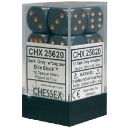 Opaque Set of 12 D6 Dice (Dark Grey/Copper) 16mm
