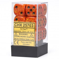 Speckled Set of 12 D6 Dice (Fire) 16mm