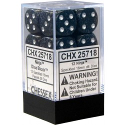 Speckled Set of 12 D6 Dice (Ninja) 16mm