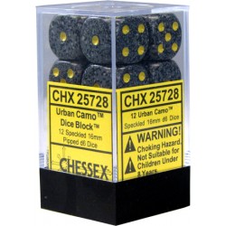 Speckled Set of 12 D6 Dice (Urban Camo) 16mm