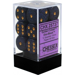 Speckled Set of 12 D6 Dice (Golden Cobalt) 16mm