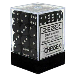 Opaque Set of 36 D6 Dice (Black/White) 12mm