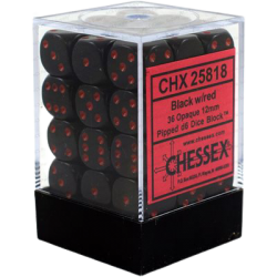 Opaque Set of 36 D6 Dice (Black/Red) 12mm