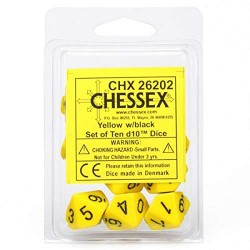 Opaque Set of 10 D10 Dice (Yellow/Black)