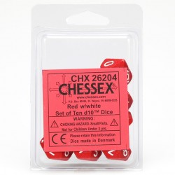 Opaque Set of 10 D10 Dice (Red/White)