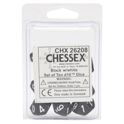 Opaque Set of 10 D10 Dice (Black/White)