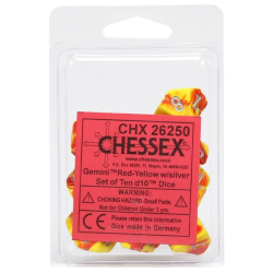 Gemini Set of 10 D10 Dice (Red-Yellow/Silver)