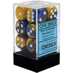 Gemini Set of 12 D6 Dice (Blue-Gold/White) 16mm