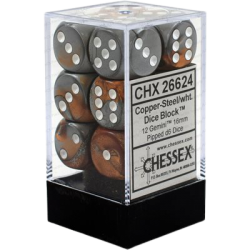 Gemini Set of 12 D6 Dice (Copper-Steel/White) 16mm