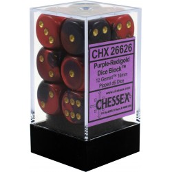 Gemini Set of 12 D6 Dice (Purple-Red/Gold) 16mm