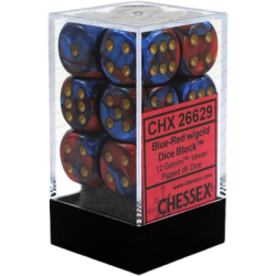 Gemini Set of 12 D6 Dice (Blue-Red/Gold) 16mm