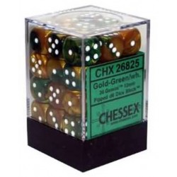 Gemini Set of 36 D6 Dice (Gold-Green/White) 12mm