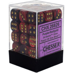 Gemini Set of 36 D6 Dice (Purple-Red/Gold) 12mm