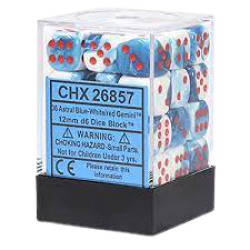 Gemini Set of 36 D6 Dice (Astral Blue-White/Red)