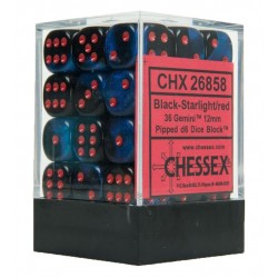 Gemini Set of 36 D6 Dice (Black-Starlight/Red) 12mm