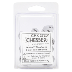 Frosted Set of 10 D10 Dice (Clear/Black)