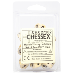 Marble Set of 10 D10 Dice (Ivory/Black)