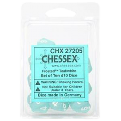 Frosted Set of 10 D10 Dice (Teal/White)