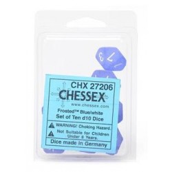 Frosted Set of 10 D10 Dice (Blue/White)