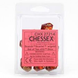 Scarab Set of 10 D10 Dice (Scarlet/Gold)