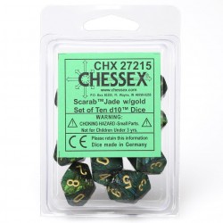 Scarab Set of 10 D10 Dice (Jade/Gold)